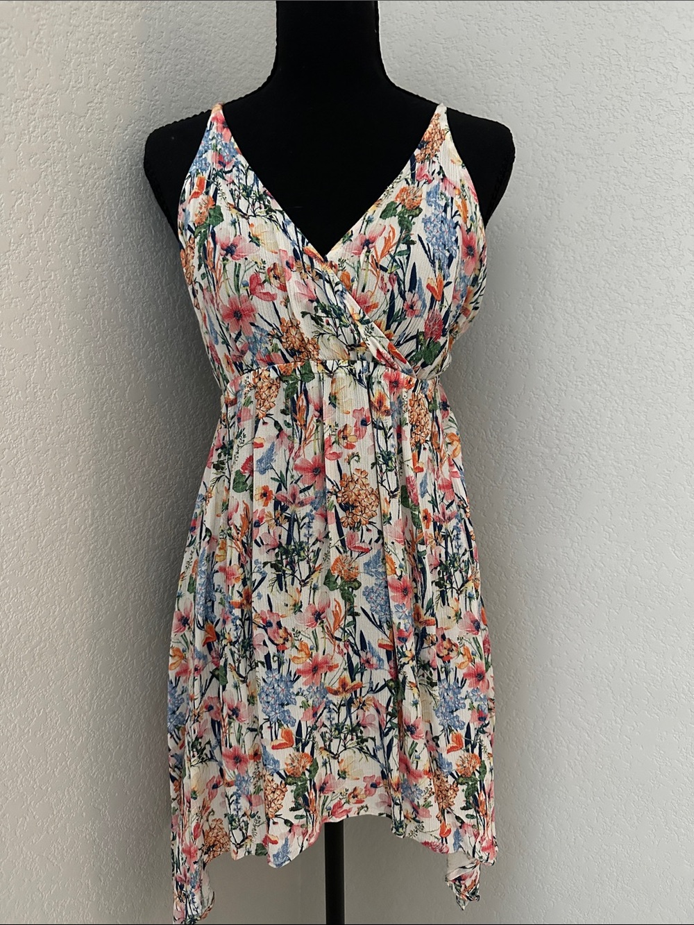 Lucky Brand Floral Asymmetrical V-Neck Dress in Cream Multi